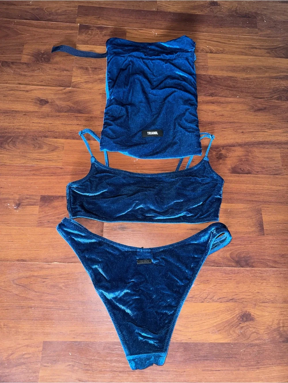 triangl swimwear Velvet Bikini Set in Deep Blue with Pouch